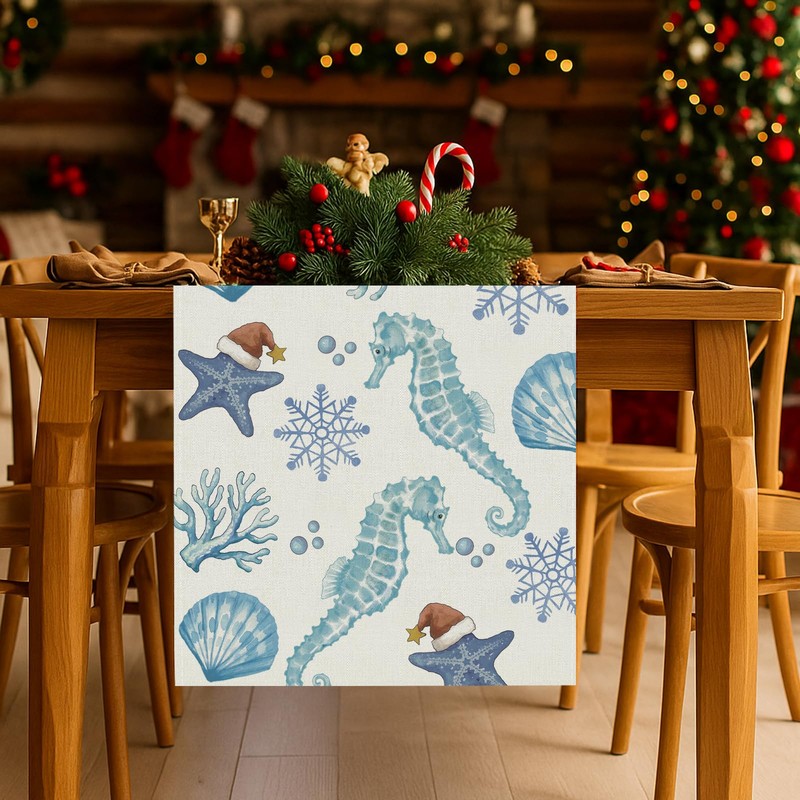 Christmas Table Runner Coastal Beachy Seahorse Starfish Table Runners Seasonal