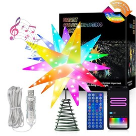 LeuKoles 3D Christmas Star Illuminated, 10 Inch Intelligent Illuminated Christmas Tree Decoration in Tree Topper, Bluetooth App Control, Music Synchronization, Outdoor Christmas Lights with Remote