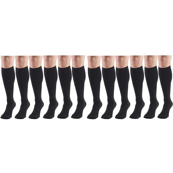 Compression Socks, 15-20 mmHg, Men's Dress Socks, Knee High Over Calf Length Black Small (6 Pairs)
