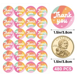 Anwyll Thank You Stickers - Rainbow Star Thank You Stickers for Small Business 480Pcs 1.5In Thank You Sticker for Packaging Self Adhesive Thank You Party Favor Seal Label Sticker for Card(4 Design)