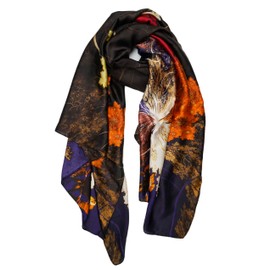 YOUR SMILE Large Mulberry Silk Feeling Long Stain Scarf Lightweight Sunscreen Shawls Wraps for Women (17 Black/Colourful tree)