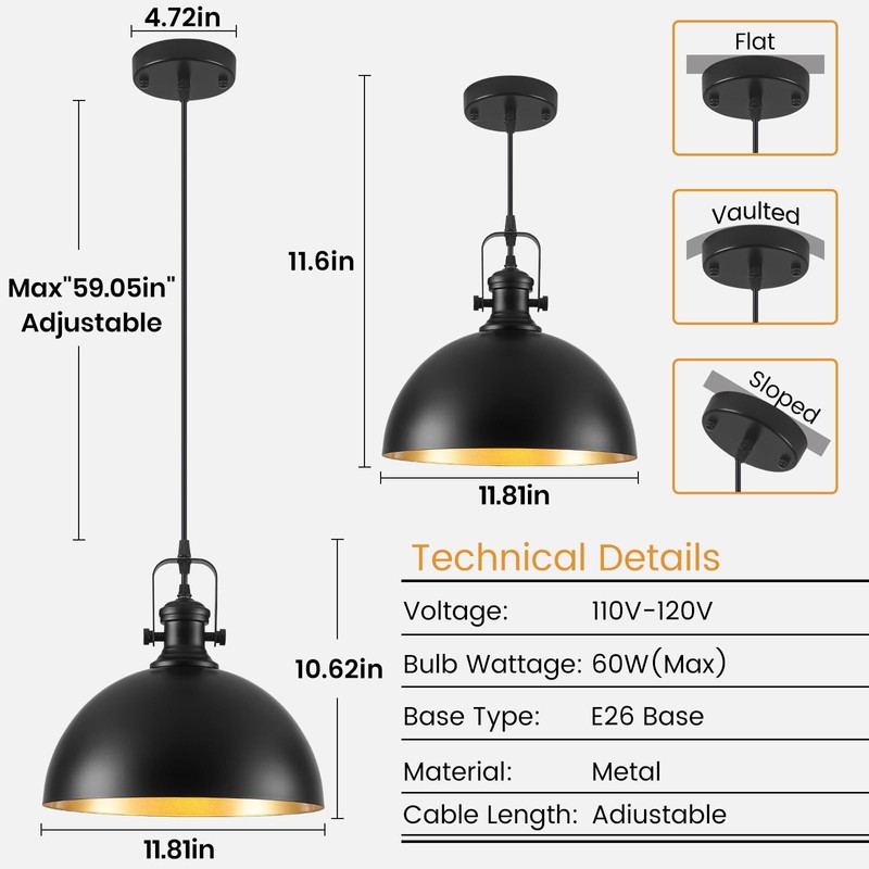 LWWHQ Black Pendant Lights Kitchen Island 2 Pack, Farmhouse Kitchen