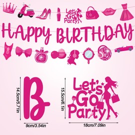 SAVITA Hot Pink Girl Happy Birthday Banner, Glitter Princess Birthday Decorations Pink Princess Ladies Party Decorations for Ladies Bachelorette Bridal Shower Party Supplies