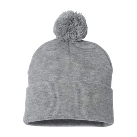 Sportsman Pom-Pom 12" Knit Beanie One Size Heather Grey