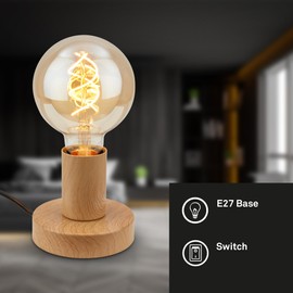BRILONER - Mini Table Lamp with Cable Switch, Retro, Vintage, E27, Max. 10 W, Lamp, Bedside Lamp, Table Lamp, Decorative Lamp, Hallway, Office Lamp, Reading Lamp, 10 x 9 cm (DxH), Wood Look