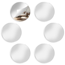 JIYIN 6 Inch Acrylic Round Mirrors, 6 Pcs Non-Glass Circle Acrylic Mirror Sheet Self-Adhesive Mirror Stickers, Round Mirror Tray for Crafts Wedding Tables Centerpieces Home Bedroom Wall Decor