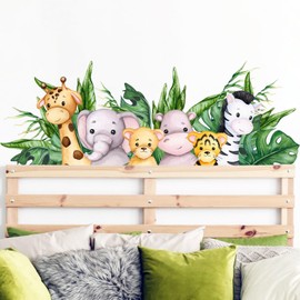 Eutecado Jungle Animals Wall Stickers Cartoon Forest Animals Wall Decals, Watercolor Elephant Zebra Art Murals Lion Tiger Giraffe Wall Decor Stickers Decorations for Nursery Classroom Kids Room