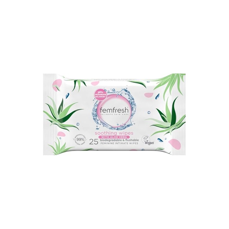 Femfresh Soothing Intimate Wipes, Flushable & Biodegradable Feminine Wipes with