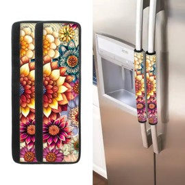 ASQVTIFE Mandara Lotus Fridge Handle Covers Set of 2,Appliance Door Handle Covers for Fridge Dishwashers Microwave Home Kitchen Indoor Decor Washable Refrigerator Handle Door Cover