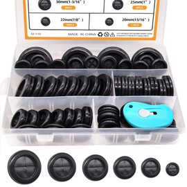 mankk 53Pcs 6 Sizes Rubber Grommet Kit Double Sided Round Rubber Hole Grommet with Retractable Knife for Wire Protection Drill Hole 5/8" 13/16" 7/8" 1" 1-3/16" 1-1/2"