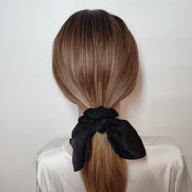 6 Pcs Satin Hair Ties Silk Satin Hair Scrunchies Hair Bands Hair Bow Ropes Hair Elastic Bracelet Ponytail Holders Hair Accessories for Women and Girls (3.8"*4.0", Black)