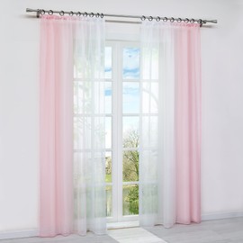HongYa Pack of 2, Gradient Curtains, Transparent Voile Curtains with Ruffle Tape, H / W, 175 / 140 cm – Pink