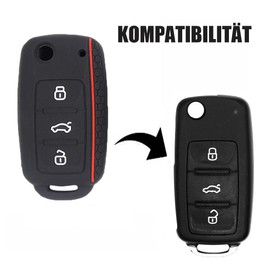 Chaexii VW Auto Schlüssel Silikon Cover,Schlüsselhülle für VW Polo Bora Beetle Golf 4 5 6 T5 Jetta Caddy Skoda Touran Passat Seat Leon ,3 Tasten Golf Schutzhülle + Schlüsselring (Rot)