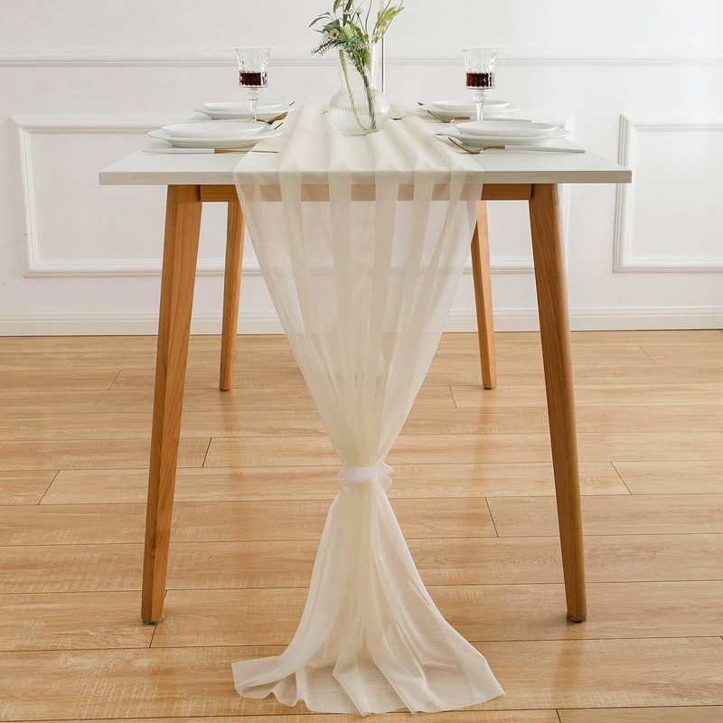 AOKSUNOVA Table Runner Chiffon Yellow Table Runner Beige Cream Tulle