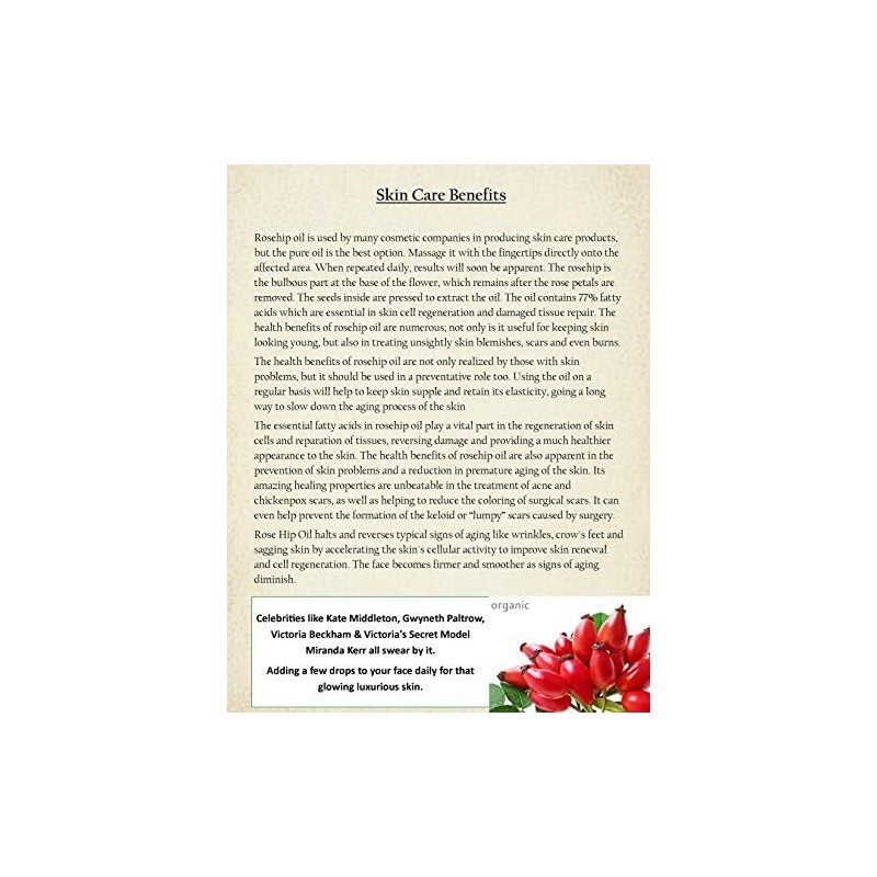 Organic Unrefined Virgin Rosehip Oil 4oz Bottle Premium 100% Pure