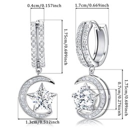 Sterling Silver Earrings for Women Dangle Hoop Charms Hypoallergenic Fashion Jewelry Star Moon Birthday Gift