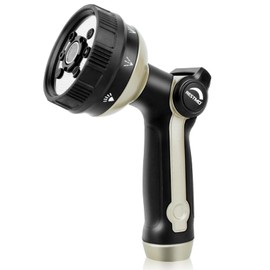 RESTMO Full Shower Hose Nozzle, Metal Spray Nozzle for Garden Hose, 8 Spray Patterns, Water Hose nozzle with Thumb Control, Ideal for Outdoor Lawn & Plant Watering, Car & Pet Washing, Black