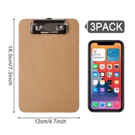 wexpw 3 Pack Mini Wood Clipboard 4.7X 7.3inch Small Memo Size Pocket Clipboards A6 Mini memo clipboard Low Profile with Hang Tab Server Notepads Guest Check Clipboard