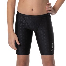 Flow Accelerate Swim Jammers - Size 21 to 32 Swimming Jammer Shorts for Boys in Black, Navy, and Blue (23, Black Crescents)