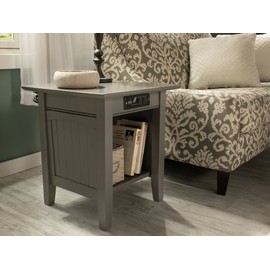 Atlantic Furniture Nantucket End Table with Charging Station, Grey