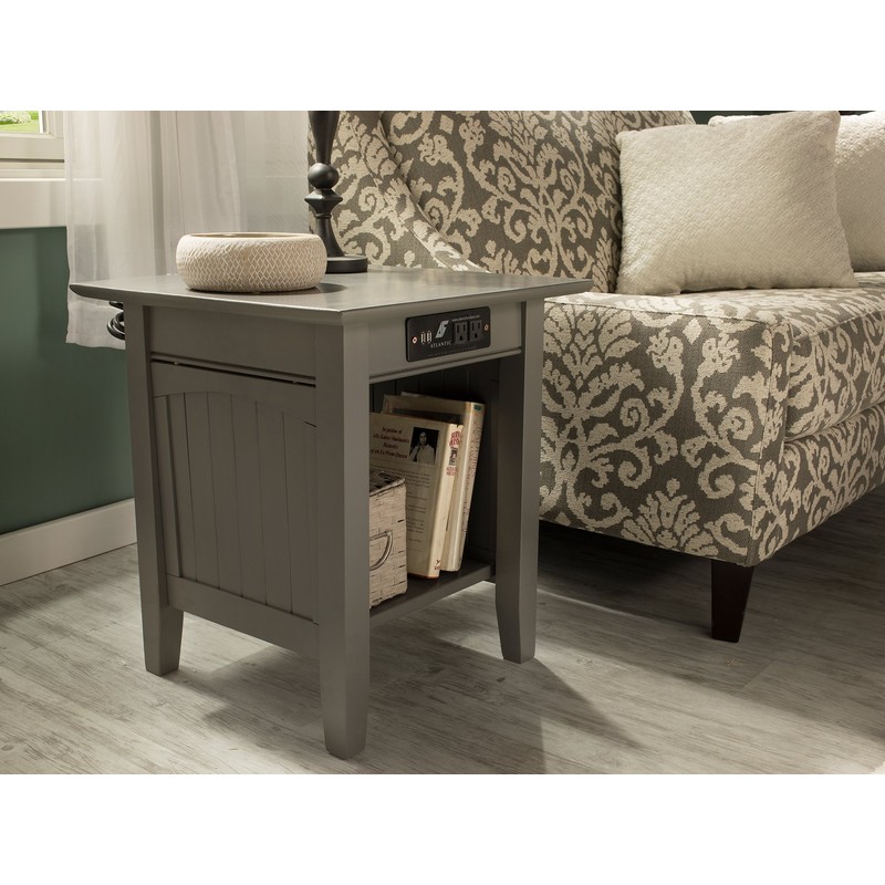 Atlantic Furniture Nantucket End Table with Charging Station, Grey