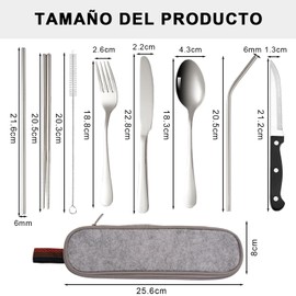 9 Piezas Cubiertos Portatiles, Utensilios Reutilizables de Viaje, Perfectos para Acampar, Escuela y Oficina, Aptos para Lavavajilla