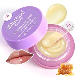 iMethod Overnight Lip Mask - Hydrating Lip Butter Balm with Hyaluronic Acid, Lip Moisturizer For Very Dry Lips, Lip Sleeping Mask to Nourish & Repair Cracked Lips, Smoothes Fine Lines - Honey