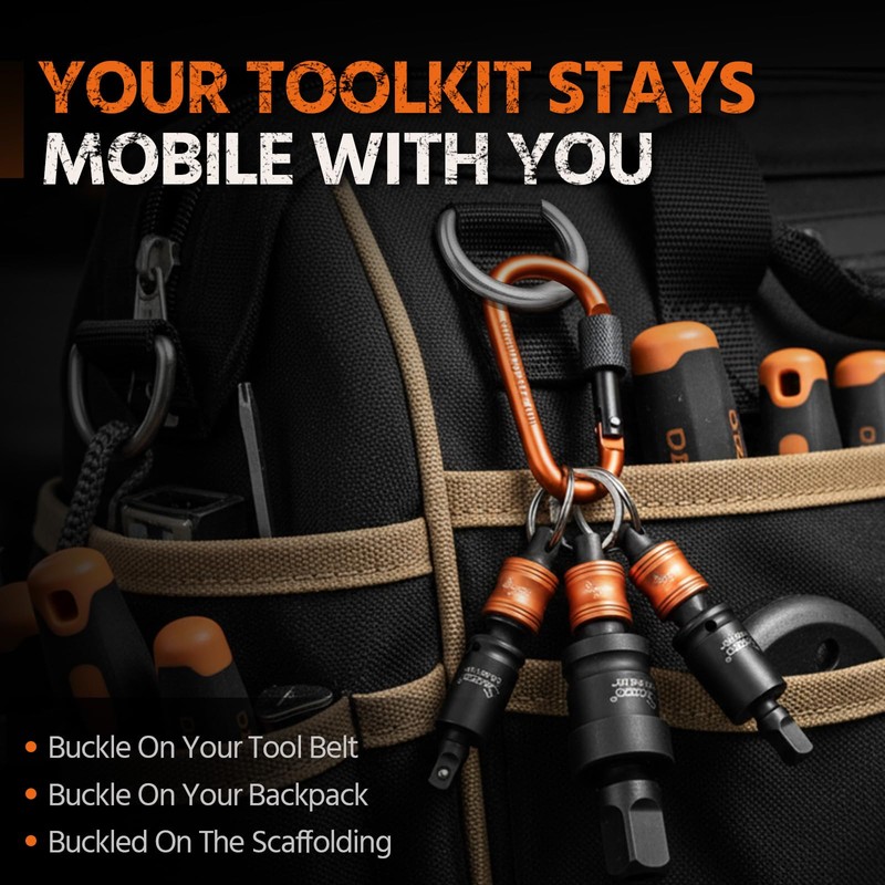 1/4”,3/8”,1/2” Impact Swivel Socket Set,with Socket Holder Keychains