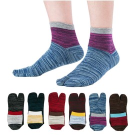 WIOIW Tabi Socks, 2 Toe Socks, Men's Socks, Sweat Absorbent, Quick Drying, Set of 6 Pairs, #1 (6 colors)
