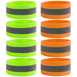 HAIKING Reflective Running Gear, 8 Pcs Runners Reflective Wristbands for Running, Cycling, Walking (Green & Orange)