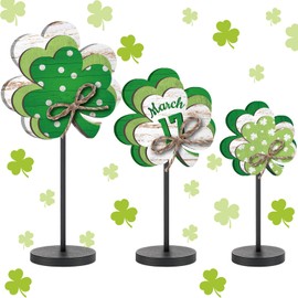 Burbell 3 Pcs St Patrick's Day Shamrock Wooden Block Set Wood Clover Standing Table Sign Irish Decor Clover Table Centerpieces Lucky Irish Shamrocks Ornaments for Home Farmhouse Office Kitchen
