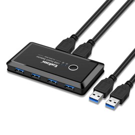 KamKorda USB 3.0 Hub USB Switcher | USB KVM | 4 Port USB 3.0 Hub Extension | USB Splitter for 2 PC's | Black