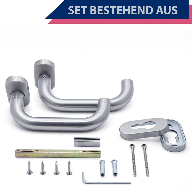 APECS U-Model H-0903+PZ Oval Rosette Door Handles Stainless Steel for