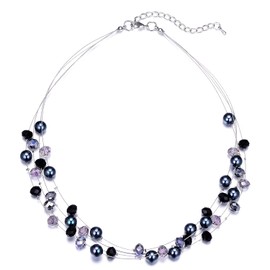 BULINLIN Crystal Layered Statement Necklace for Women, Shell Choker Necklace with Chunky Silver Metal Fashion Jewelry Gifts for Her (Black)