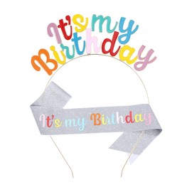 Koonafy It's My Birthday Sash and Headband Rainbow Tiara Headpiece Birthday Decorations for Girls Teenager Adults Birthday Party Supplies