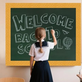 Boho Bulletin Board Borders, 50 Feet Boho Classroom Decorations with White Spots on Yellow Background Straight Rolled Border Trim for Back to School Decotations Classroom Door Wall Decor