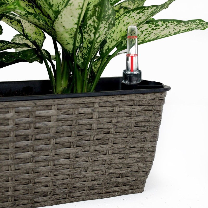 Heemab Hand Woven Self-Watering Rectangular Planter - 2-Pack, Dark Gray,