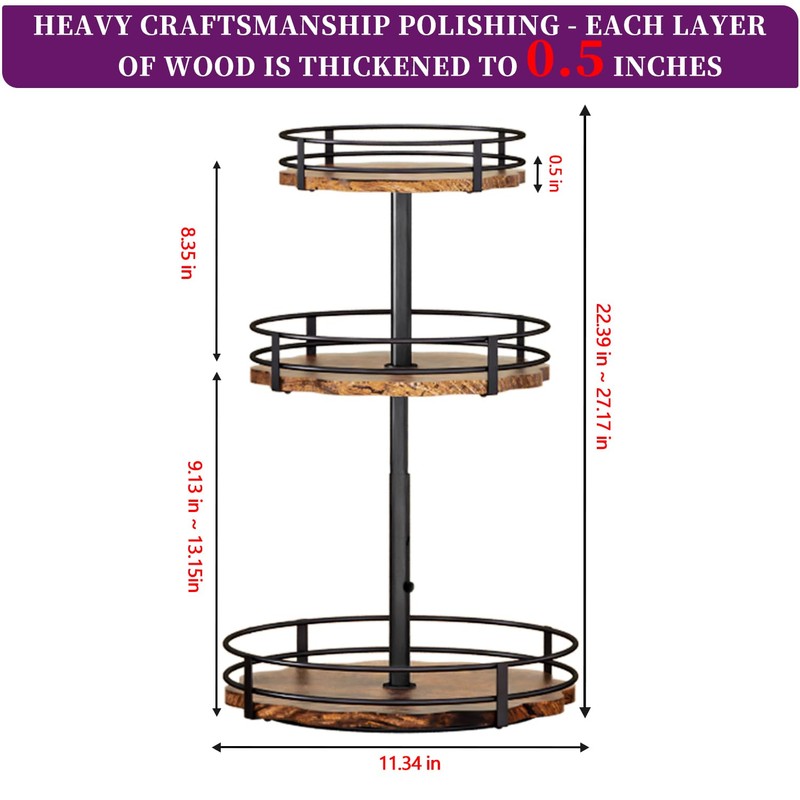 Heavy-Duty 3-Tier Lazy Susan Organizer, Adjustable to Different Heights, Countertop