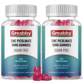 Zinc Gummies Sugar Free, Zinc Picolinate 50mg Highly Absorbable Zinc Supplement for Kids & Adults, Support Immune System, Skin Health, 120 Gummies