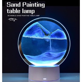 TEDATATA Moving Sand Art Table Lamp, 3D Deep Sea Liquid Sand Art Picture, Hourglass Decoration Light, Sand Creative Night Light (Blue Quicksand & Colorful Light)