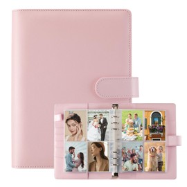 A5 Photocard Binder with 240 Card Sleeves, JIQEZNL Premium 6 Ring Kpop Photocard Binder Album, 4-Pocket PU Leather PC Binder with Magnetic Buckle Closure for Organizing Photocard - Pink