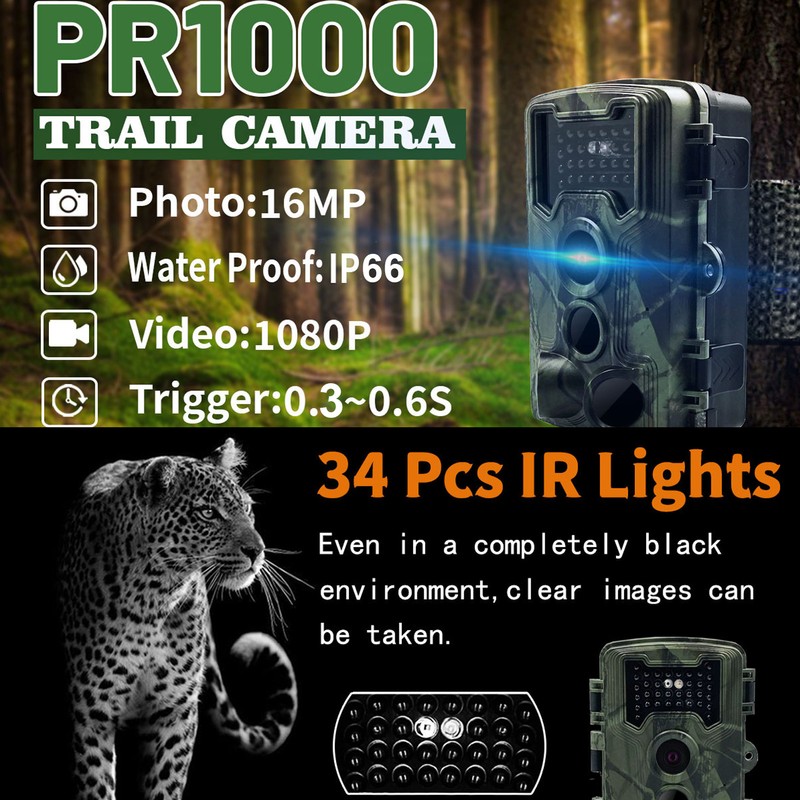 1080P PR1000 Trail Camera Large Aperture Hunting Camera Automatic Exposure