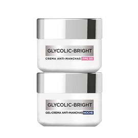 L'Oréal Paris Kit Glycolic Bright: Crema día 50ml + Crema noche 50ml con Melasyl, Ácido Glicólico