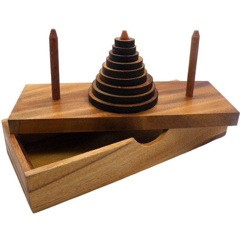 Tower of Hanoi 9 Rings Wooden Puzzle Brain Teaser Logic