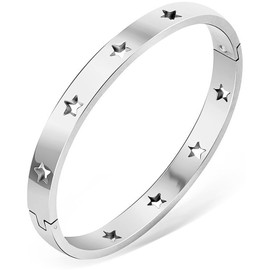 HIQUACC Stainless Steel Hollow Bracelet for Women Gold Plated Love Friendship Bangle Titanium Steel Bracelet (7132 Star Silver)