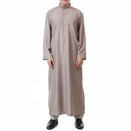 Men's Saudi Arabic Thobe Jubba Dishdasha Long Sleeve Robe Ramadan Muslim Dress Middle East Islamic Clothing, 328# Khaki, XX-Large