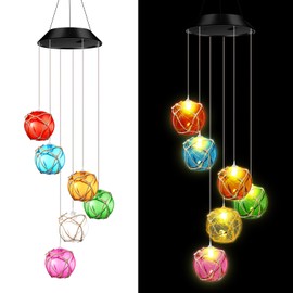 Wonderjune Solar Wind Chimes Nautical Ball Beach Theme Lights Outdoor Mobile Wind Chime LED Light for Garden Patio Yard Porch Decoration Gifts(Multicolor)
