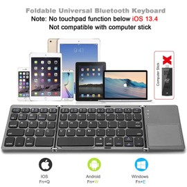 Foldable Bluetooth Keyboard, Wireless Portable Keyboard with Touchpad, Rechargeable Pocket-Sized Folding Travel Keyboard for iOS,Android, Windows Devices -Space Gray