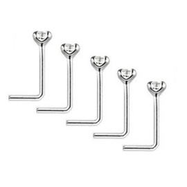 Clear Crystal Nose Studs PACK OF 5 STERLING SILVER Thin 0.6mm Bar L SHAPE (5x 2mm)