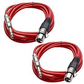 Seismic Audio - SATRXL-F10-2 Pack of 10 Foot 1/4 Inch TRS to XLR Female Patch Cables - Balanced - 10 Foot Patch Cord - Red and Red